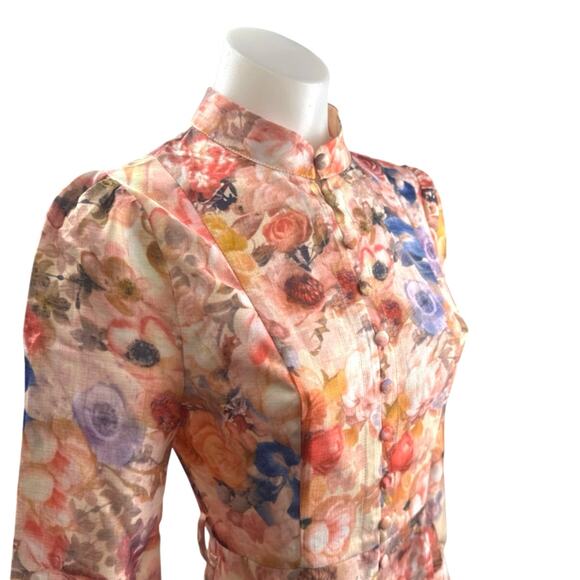 Commense Women's Multicolor Collared Balloon Sleeve Midi Flare A-Line Dress XS - Picture 4 of 6